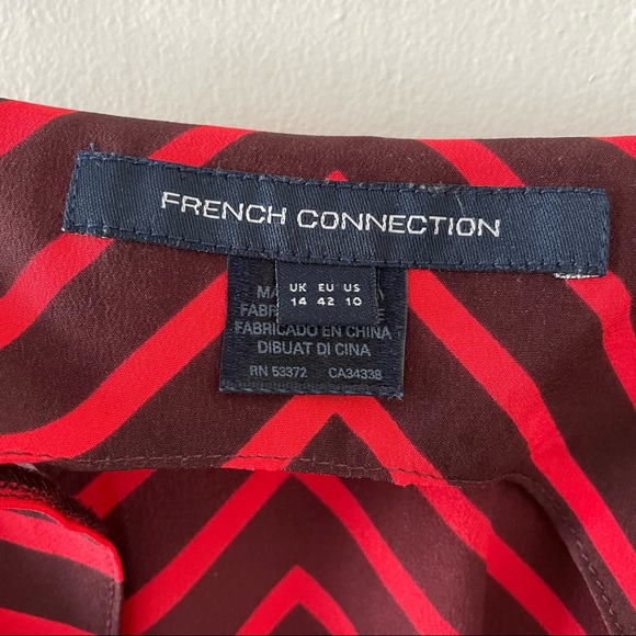 French Connection red & navy chevron print 100% silk maxi dress size 10 - Picture 5 of 13